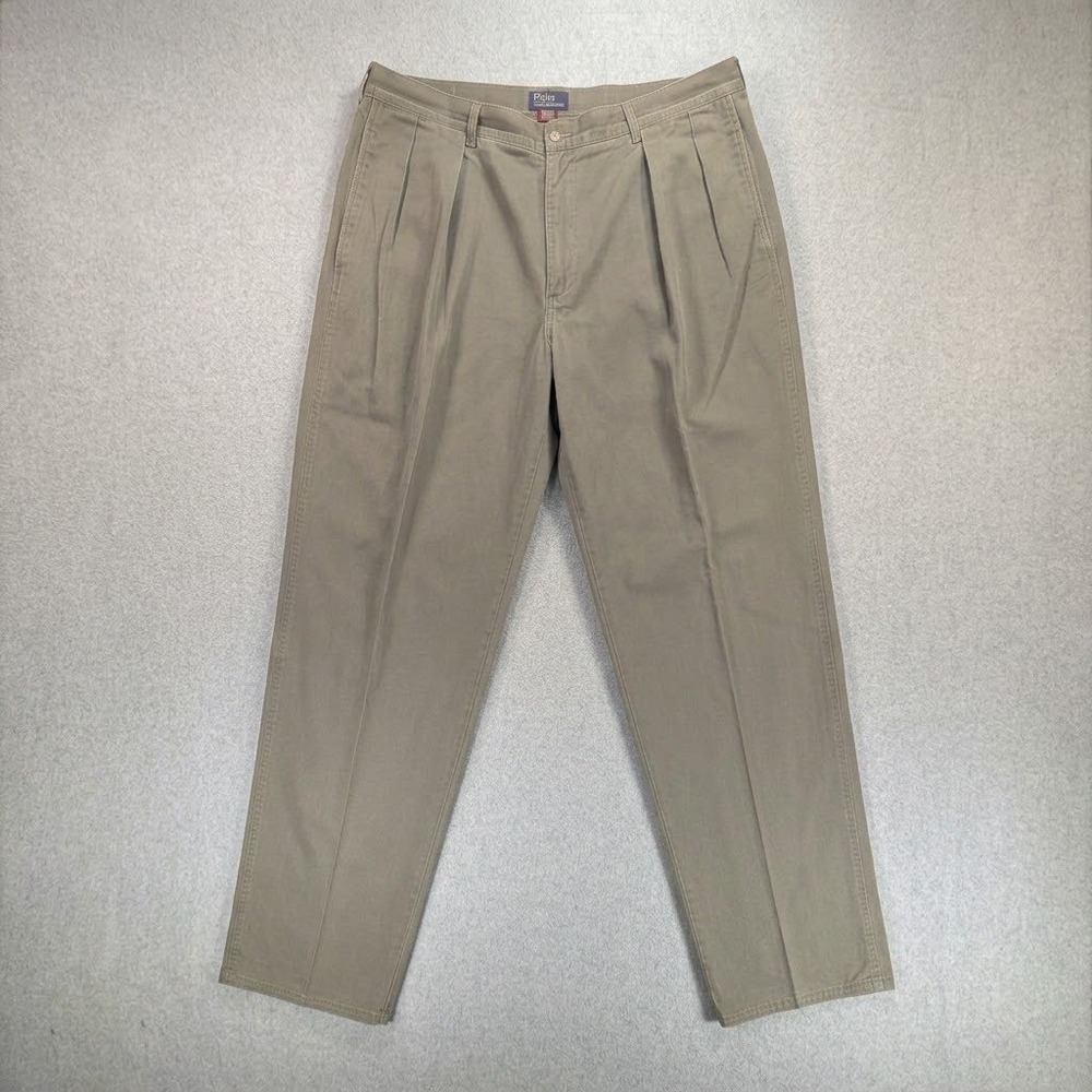 Polo Ralph Lauren Andrew Pant Mens 38x34 Khaki Tan Pleated Cotton Chino USA Made